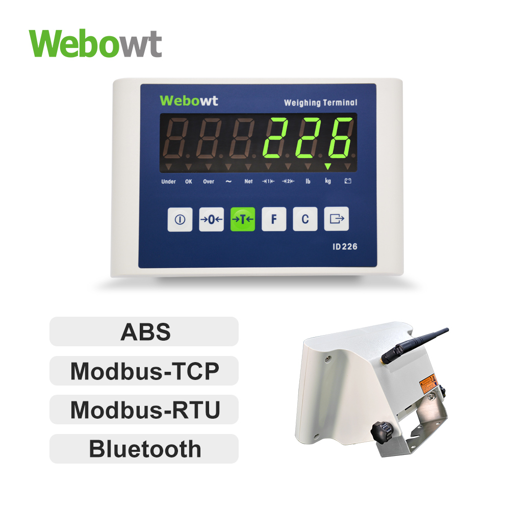 Order No. 822600S, Model No.:ID2263Y0001, ID226, Desktop ABS shell, Bluetooth, WIFI, no battery, green display, RS232+RS485(MODBUS-RTU), Round bracket support